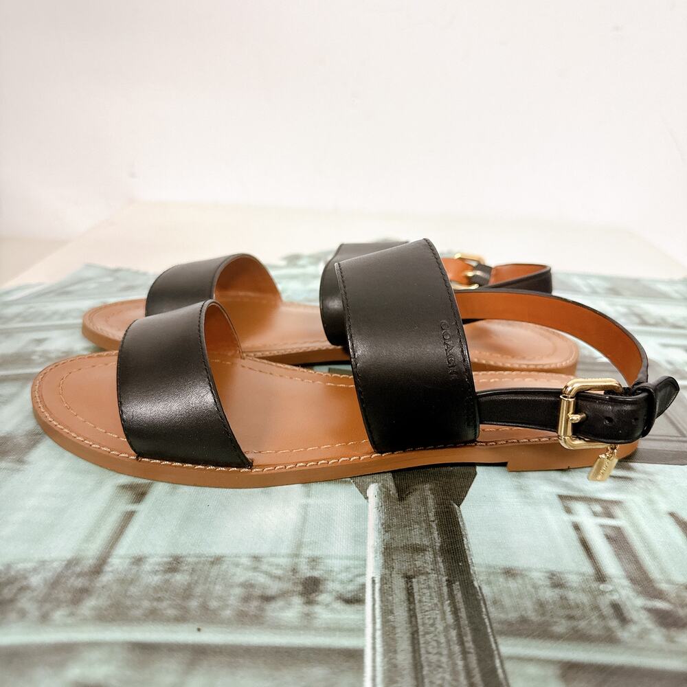 Coach Henny Black Leather Flat Sandals Women's Size 7.5B (G4874) - Picture 5 of 9